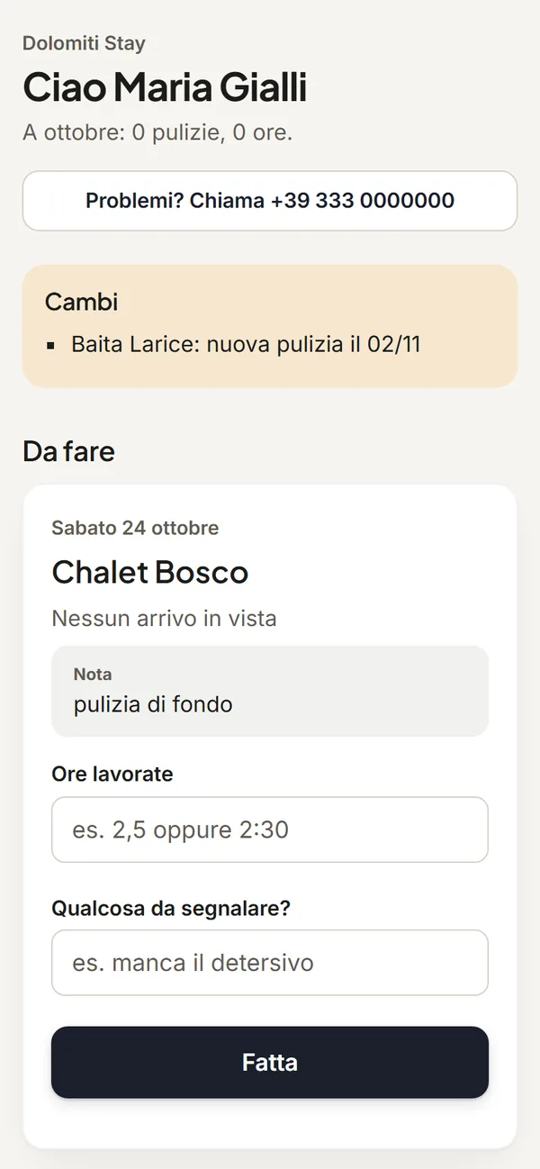 La pagina personale dell'addetta sul telefono